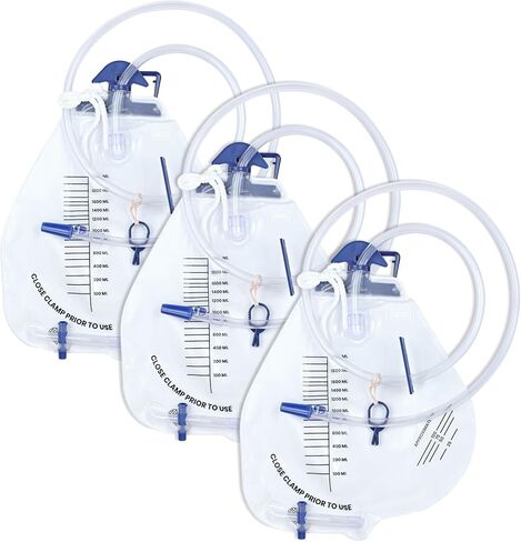 3 Pack Urinary Drainage Bag with Anti-Reflux Valve, Catheter Urine Bag with 2000 mL Volume, 48" Drainage Tube, Overnight Bedside Professional Urinary Bag for Home in Saudi Arabia