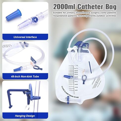 3 حزمة حقيبة تصريف البولية مع صمام مضاد للتراجع ، حقيبة بولس القسطرة مع حجم 2000 مل ، 48 "أنبوب الصرف ، حقيبة البول الاحترافية بجانب الليل للمنزل in Kuwait