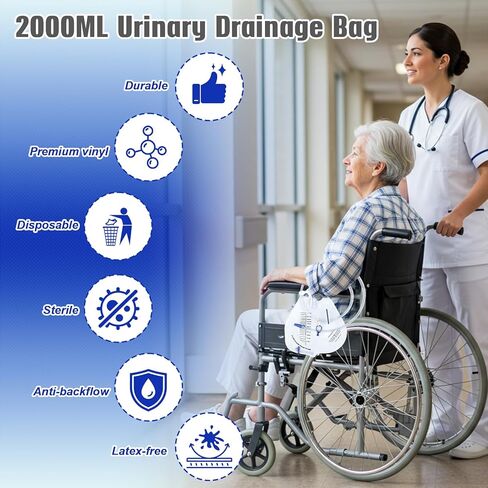 3 حزمة حقيبة تصريف البولية مع صمام مضاد للتراجع ، حقيبة بولس القسطرة مع حجم 2000 مل ، 48 "أنبوب الصرف ، حقيبة البول الاحترافية بجانب الليل للمنزل in Kuwait