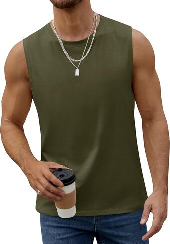 Mens Workout Sleeveless Shirts Cotton Casual Tank Tops Muscle Gym Cut Off T-Shirts in Kuwait