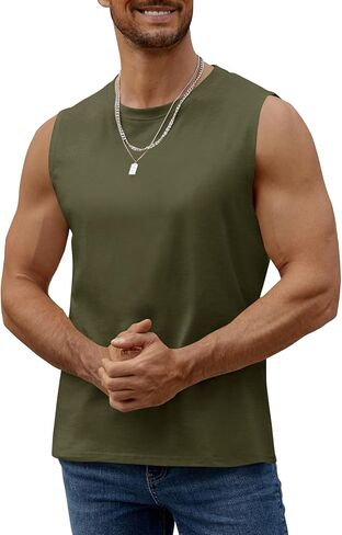 Mens Workout Sleeveless Shirts Cotton Casual Tank Tops Muscle Gym Cut Off T-Shirts in Kuwait