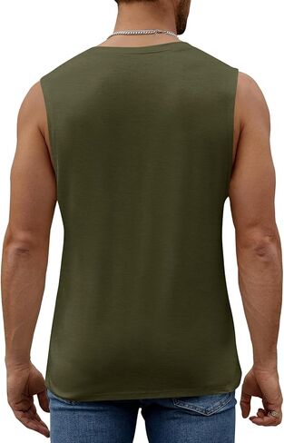 Mens Workout Sleeveless Shirts Cotton Casual Tank Tops Muscle Gym Cut Off T-Shirts in Kuwait