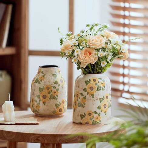 Matte White Cylinder Ceramic Flower Vase of 2, Mid Century Minimalist Vases for Modern Boho Ins Style Coffee Table Shelf Home Decor, Living Room Centerpieces Decorative (M 8.3 in + Large 10 in) in Saudi Arabia