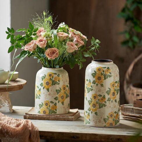 Matte White Cylinder Ceramic Flower Vase of 2, Mid Century Minimalist Vases for Modern Boho Ins Style Coffee Table Shelf Home Decor, Living Room Centerpieces Decorative (M 8.3 in + Large 10 in) in Saudi Arabia