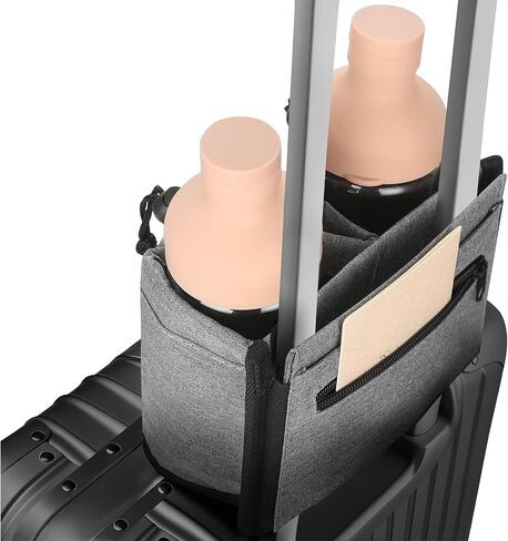 Luggage Cup Holder for Suitcases,Travel Must Haves,Free Hand Drinks Carrier Coffee Mugs Holder,Universal Luggage Accessories for Flight Attendants (Black, Strapless) in Saudi Arabia