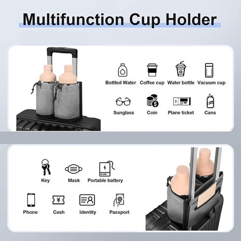 Luggage Cup Holder for Suitcases,Travel Must Haves,Free Hand Drinks Carrier Coffee Mugs Holder,Universal Luggage Accessories for Flight Attendants (Black, Strapless) in Saudi Arabia