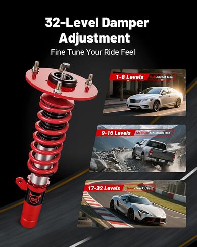 Coilovers Evil Energy Coilovers متوافقة مع BMW 3-Series RWD (F30) 2012-2018 ، لفائفات قابلة للتعديل قابلة للتعديل مع تعديل المثبط 32 ، طقم التعليق ، الأحمر ، الأحمر in Saudi Arabia