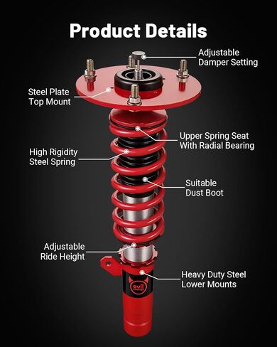 Coilovers Evil Energy Coilovers متوافقة مع BMW 3-Series RWD (F30) 2012-2018 ، لفائفات قابلة للتعديل قابلة للتعديل مع تعديل المثبط 32 ، طقم التعليق ، الأحمر ، الأحمر in Saudi Arabia