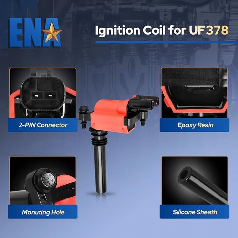 ENA مجموعة من 8 Red Ignition Coil Pack 2003 2004 2005 5.7L متوافق مع دودج Jeep RAM 1500 2500 3500 Chrysler 300 Durango Magnum Grand Cherokee V8 لـ 56028394ab UF378 IC508 C1414 56028394ACAC in Kuwait
