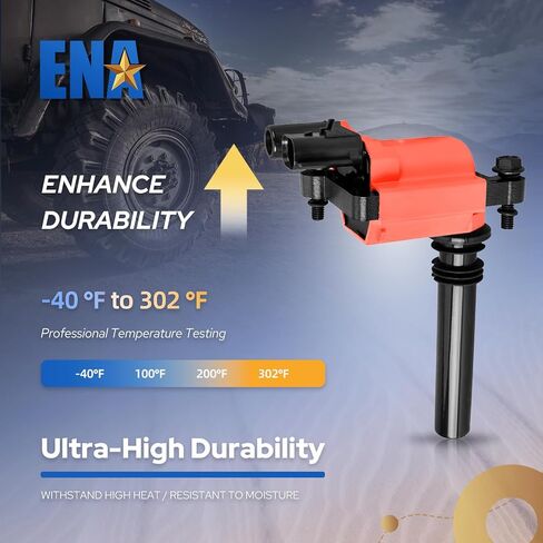 ENA مجموعة من 8 Red Ignition Coil Pack 2003 2004 2005 5.7L متوافق مع دودج Jeep RAM 1500 2500 3500 Chrysler 300 Durango Magnum Grand Cherokee V8 لـ 56028394ab UF378 IC508 C1414 56028394ACAC in Kuwait