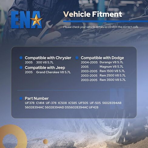 ENA مجموعة من 8 Red Ignition Coil Pack 2003 2004 2005 5.7L متوافق مع دودج Jeep RAM 1500 2500 3500 Chrysler 300 Durango Magnum Grand Cherokee V8 لـ 56028394ab UF378 IC508 C1414 56028394ACAC in Kuwait