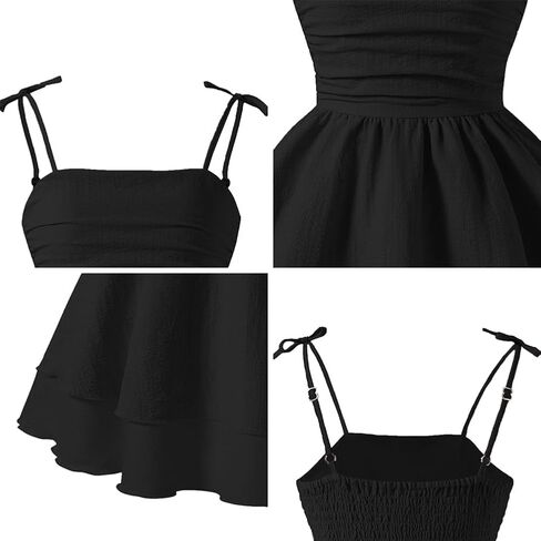 IBTOM CASTLE Girls Summer Spaghetti Straps Smocked Ruched A Line Swing Dress Flowy Double Layered Tween Girl Party Dresses in Saudi Arabia