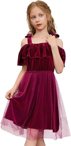 Mirawise Girls Dress Princess Velvet A-Line Tie Shoulder Sleeveless Tutu Party Dresses Elegant Tween Dresses in Saudi Arabia