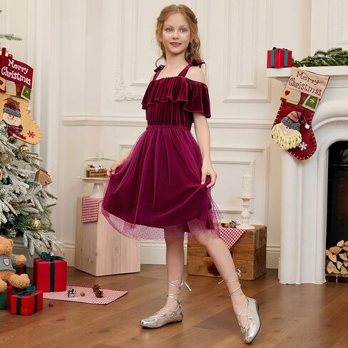 Mirawise Girls Dress Princess Velvet A-Line Tie Shoulder Sleeveless Tutu Party Dresses Elegant Tween Dresses in Saudi Arabia