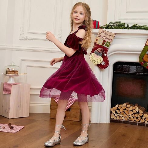 Mirawise Girls Dress Princess Velvet A-Line Tie Shoulder Sleeveless Tutu Party Dresses Elegant Tween Dresses in Saudi Arabia