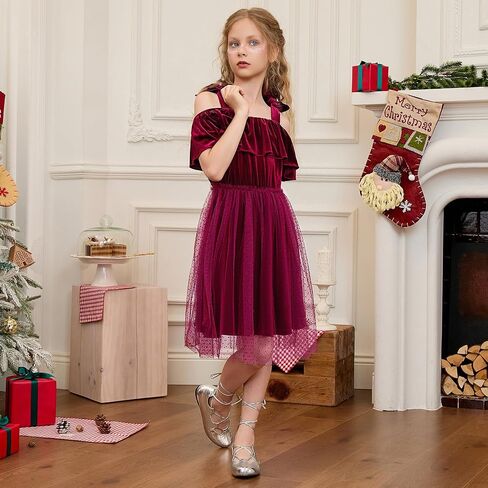 Mirawise Girls Dress Princess Velvet A-Line Tie Shoulder Sleeveless Tutu Party Dresses Elegant Tween Dresses in Saudi Arabia