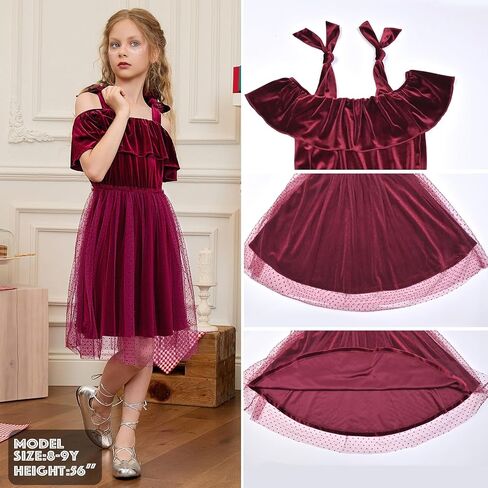 Mirawise Girls Dress Princess Velvet A-Line Tie Shoulder Sleeveless Tutu Party Dresses Elegant Tween Dresses in Saudi Arabia