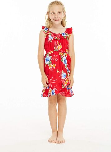 Matchable Family Hawaiian Luau Men Women Girl Boy Clothes in Hibiscus Red in Saudi Arabia