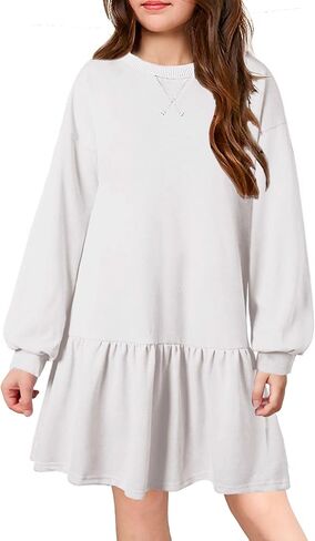 Arshiner Girls Dresses Long Sleeve Pullover Tops Drop Shoulder Sweatshirt Casual Dress with Pockets in Saudi Arabia