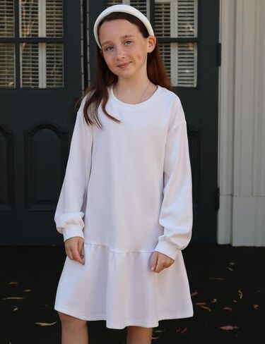 Arshiner Girls Dresses Long Sleeve Pullover Tops Drop Shoulder Sweatshirt Casual Dress with Pockets in Saudi Arabia