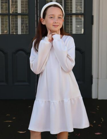 Arshiner Girls Dresses Long Sleeve Pullover Tops Drop Shoulder Sweatshirt Casual Dress with Pockets in Saudi Arabia