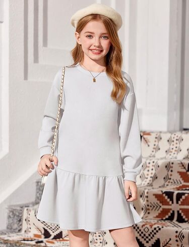 Arshiner Girls Dresses Long Sleeve Pullover Tops Drop Shoulder Sweatshirt Casual Dress with Pockets in Saudi Arabia