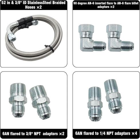 6AN 70" Stainless Steel Braided Transmission Cooler Hose Kit | Fit for GM Chevy 1996-2021 4L80E, Ford C4/C6/AOD & Turbo 350/400/200-200R4/700R4 4L60/4L60E/4L65E in Kuwait