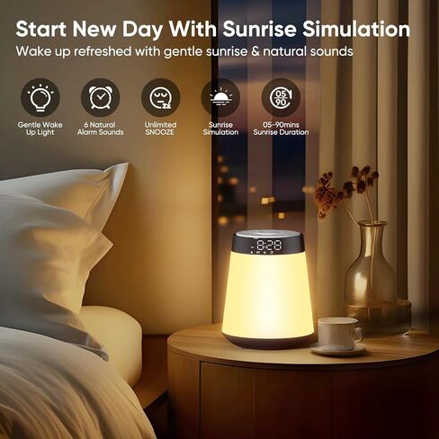 Sunrise Alarm Clock with Wake Up Light & White Noise Machine - 21 Soothing Sounds, 12 Color Dimmable Night Lights, Bluetooth Speaker, Digital Clock for Heavy Sleepers Adults/Kids in Saudi Arabia