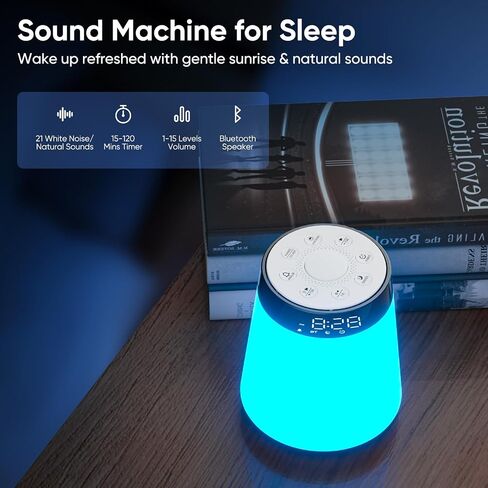 Sunrise Alarm Clock with Wake Up Light & White Noise Machine - 21 Soothing Sounds, 12 Color Dimmable Night Lights, Bluetooth Speaker, Digital Clock for Heavy Sleepers Adults/Kids in Saudi Arabia