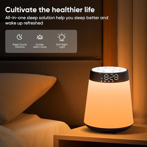 Sunrise Alarm Clock with Wake Up Light & White Noise Machine - 21 Soothing Sounds, 12 Color Dimmable Night Lights, Bluetooth Speaker, Digital Clock for Heavy Sleepers Adults/Kids in Saudi Arabia