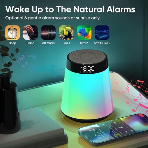 Sunrise Alarm Clock with Wake Up Light & White Noise Machine - 21 Soothing Sounds, 12 Color Dimmable Night Lights, Bluetooth Speaker, Digital Clock for Heavy Sleepers Adults/Kids in Saudi Arabia