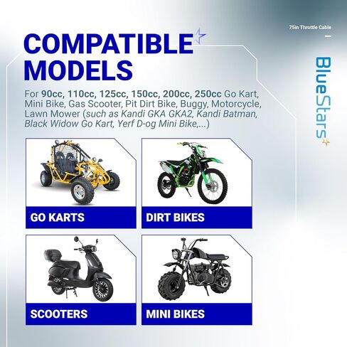 BlueStars 75-inch Throttle Cable - Compatible with 90cc 110cc 125cc 150cc 200cc 250cc Kandi GKA Black Widow Go Kart Go Cart, Yerf D-og Mini Bike, Gas Scooter, Pit Dirt Bike, Buggy, Motorcycle in Saudi Arabia