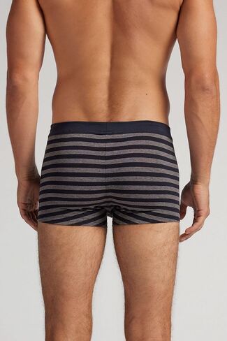 Man's Blue Grey Stripe Print Superior Cotton Boxers in Saudi Arabia