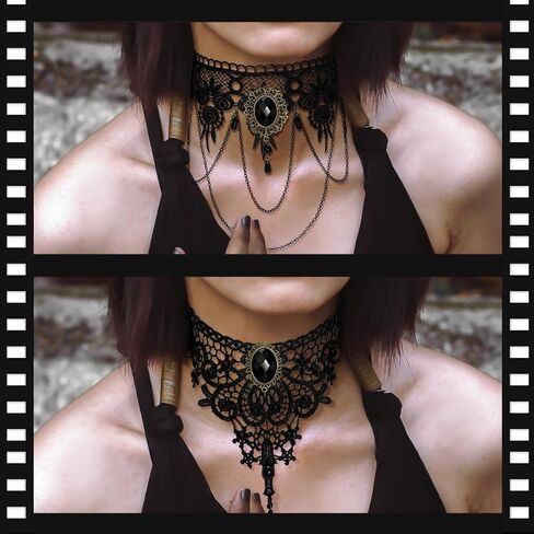 Gothic Necklaces for Women Black Choker Collar Necklaces for Women Witch Goth Necklace Sexy Lace Choker Set Statement Punk Necklace Cosplay Vampire Accessories Gothic Halloween Jewelry in Saudi Arabia