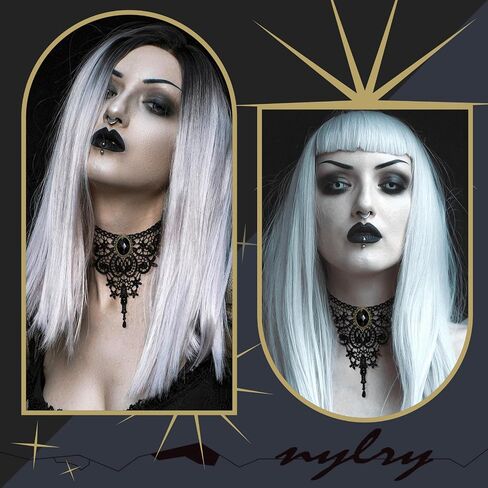 Gothic Necklaces for Women Black Choker Collar Necklaces for Women Witch Goth Necklace Sexy Lace Choker Set Statement Punk Necklace Cosplay Vampire Accessories Gothic Halloween Jewelry in Saudi Arabia