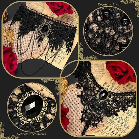 Gothic Necklaces for Women Black Choker Collar Necklaces for Women Witch Goth Necklace Sexy Lace Choker Set Statement Punk Necklace Cosplay Vampire Accessories Gothic Halloween Jewelry in Saudi Arabia