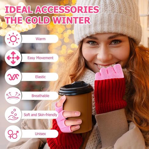 4 Pairs Winter Fingerless Gloves Knitted Half Finger Gloves Warm Stretchy Mittens for Women Typing Writing Running in Saudi Arabia