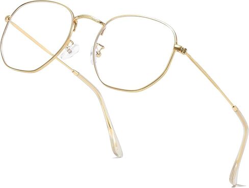 Hexagonal Metal Blue Light Blocking Glasses Anti Eye Strain for Digital Screens Lightweight Frame for Men Women in Saudi Arabia
