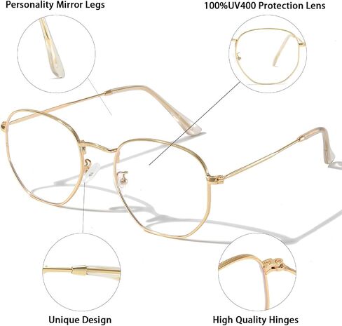 Hexagonal Metal Blue Light Blocking Glasses Anti Eye Strain for Digital Screens Lightweight Frame for Men Women in Saudi Arabia
