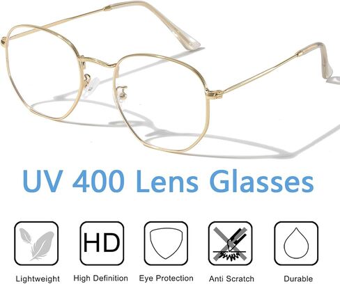 Hexagonal Metal Blue Light Blocking Glasses Anti Eye Strain for Digital Screens Lightweight Frame for Men Women in Saudi Arabia
