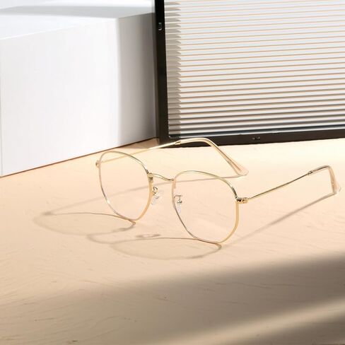 Hexagonal Metal Blue Light Blocking Glasses Anti Eye Strain for Digital Screens Lightweight Frame for Men Women in Saudi Arabia