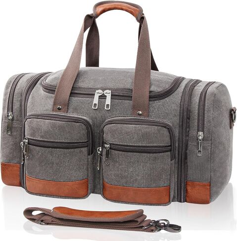 Canvas Duffle Bag for Travel ، 50L قابلة للتوسيع على أكياس القراصنة القشرية ذات الليل مع مقصورات الكمبيوتر المحمول في نهاية الأسبوع حقيبة صالة رياضية للرجال (أسود) in Kuwait