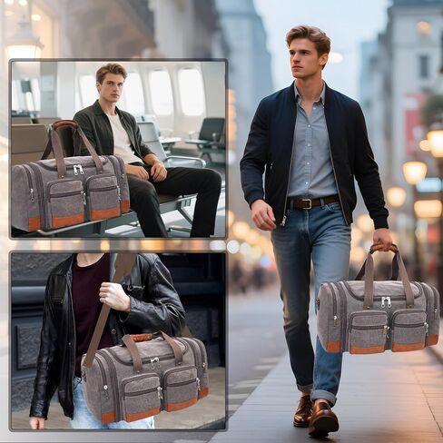 Canvas Duffle Bag for Travel ، 50L قابلة للتوسيع على أكياس القراصنة القشرية ذات الليل مع مقصورات الكمبيوتر المحمول في نهاية الأسبوع حقيبة صالة رياضية للرجال (أسود) in Kuwait