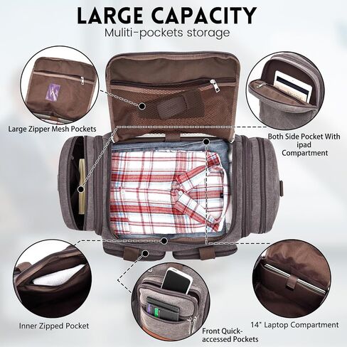 Canvas Duffle Bag for Travel ، 50L قابلة للتوسيع على أكياس القراصنة القشرية ذات الليل مع مقصورات الكمبيوتر المحمول في نهاية الأسبوع حقيبة صالة رياضية للرجال (أسود) in Kuwait