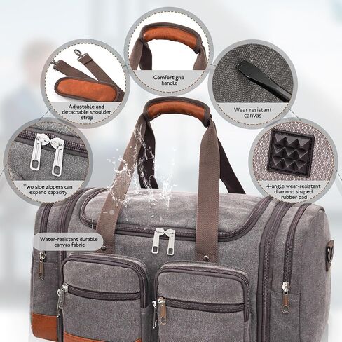 Canvas Duffle Bag for Travel ، 50L قابلة للتوسيع على أكياس القراصنة القشرية ذات الليل مع مقصورات الكمبيوتر المحمول في نهاية الأسبوع حقيبة صالة رياضية للرجال (أسود) in Kuwait