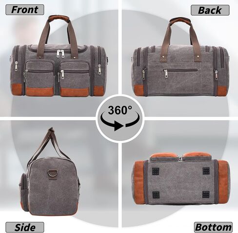 Canvas Duffle Bag for Travel ، 50L قابلة للتوسيع على أكياس القراصنة القشرية ذات الليل مع مقصورات الكمبيوتر المحمول في نهاية الأسبوع حقيبة صالة رياضية للرجال (أسود) in Kuwait