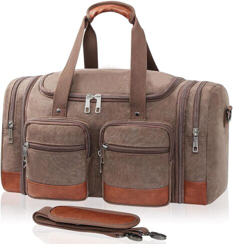 Canvas Duffle Bag for Travel ، 50L قابلة للتوسيع على أكياس القراصنة القشرية ذات الليل مع مقصورات الكمبيوتر المحمول في نهاية الأسبوع حقيبة صالة رياضية للرجال (أسود) in Kuwait