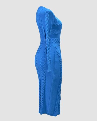CHICME 2025 Elegant Cable Knit Wrap Dress for Women Long Sleeve V Neck Tie Waist Midi Sweater Dress in Saudi Arabia