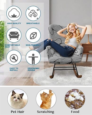CRFATOP Printed 1 PC Nursery Rocking Chair Recliner Covers Upholstered Glider Rocker Banquet Armchair Slipcover Stretch Accent Chairs Furniture Protector for Living Room Bedroom Offices,A04 in Saudi Arabia