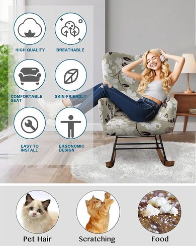 CRFATOP Printed 1 PC Nursery Rocking Chair Recliner Covers Upholstered Glider Rocker Banquet Armchair Slipcover Stretch Accent Chairs Furniture Protector for Living Room Bedroom Offices,A04 in Saudi Arabia